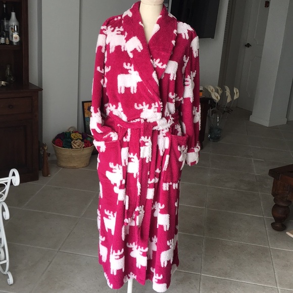 Other - Plush Long Robe ☕️ . Moose motif EUC. Soft & Warm!